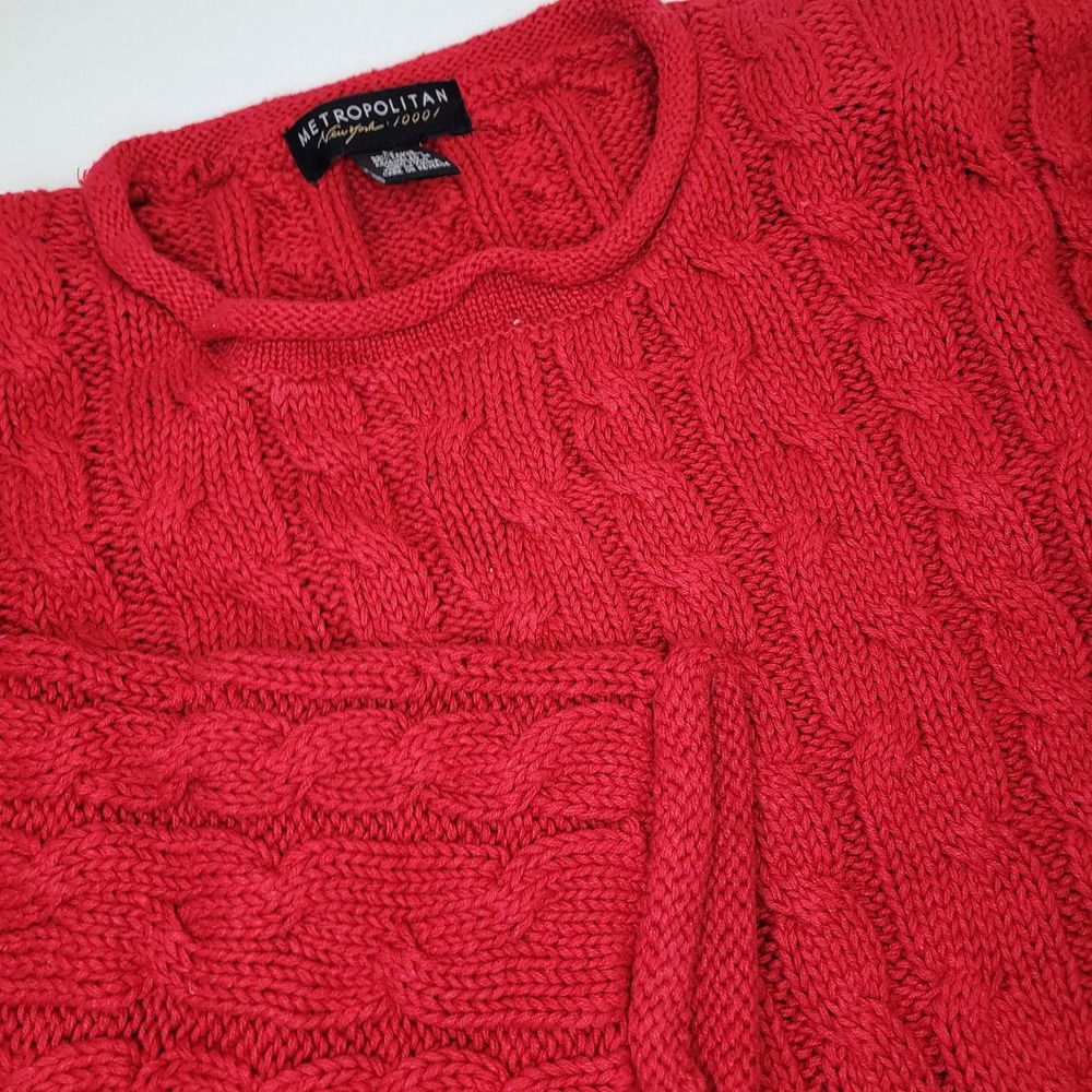 Metropolitan New York 10001 Cable Knit Sweater Women Large Red Excellent Cotton